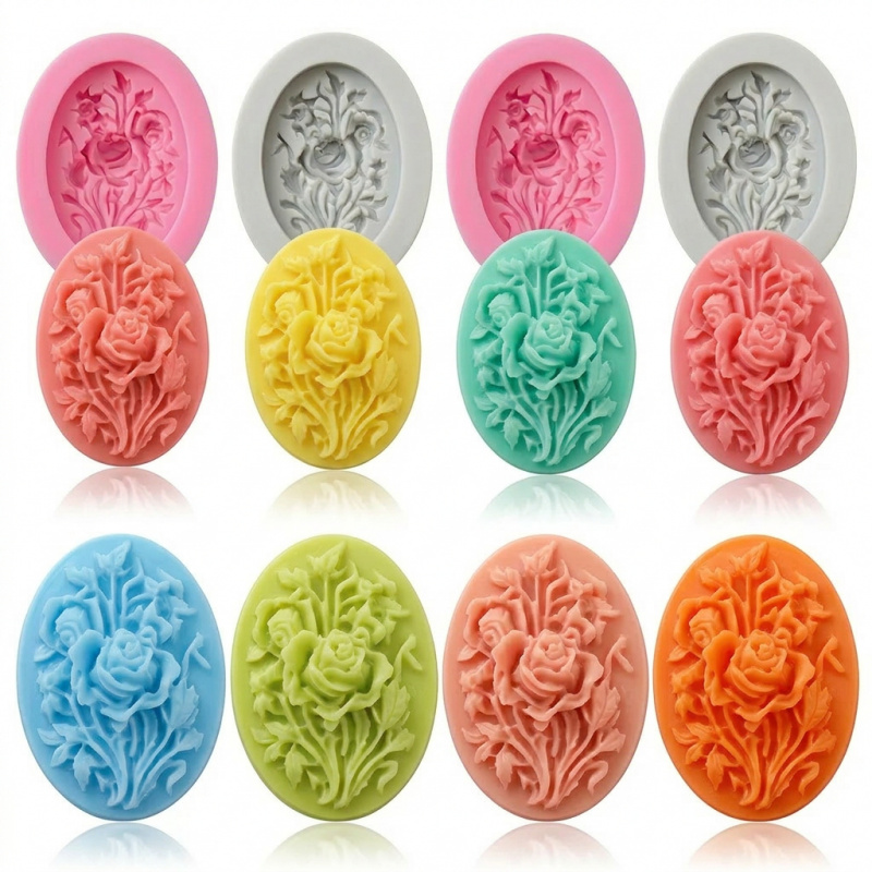 花の形をしたシリコンモールド4個、簡単に型抜きでき、再利用可 - Soap Making Easy のレビューと価格